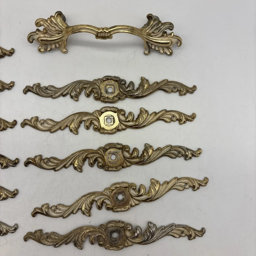 vintage metal Brass French Provincial rocco cabinet hinge drawer pull Gold